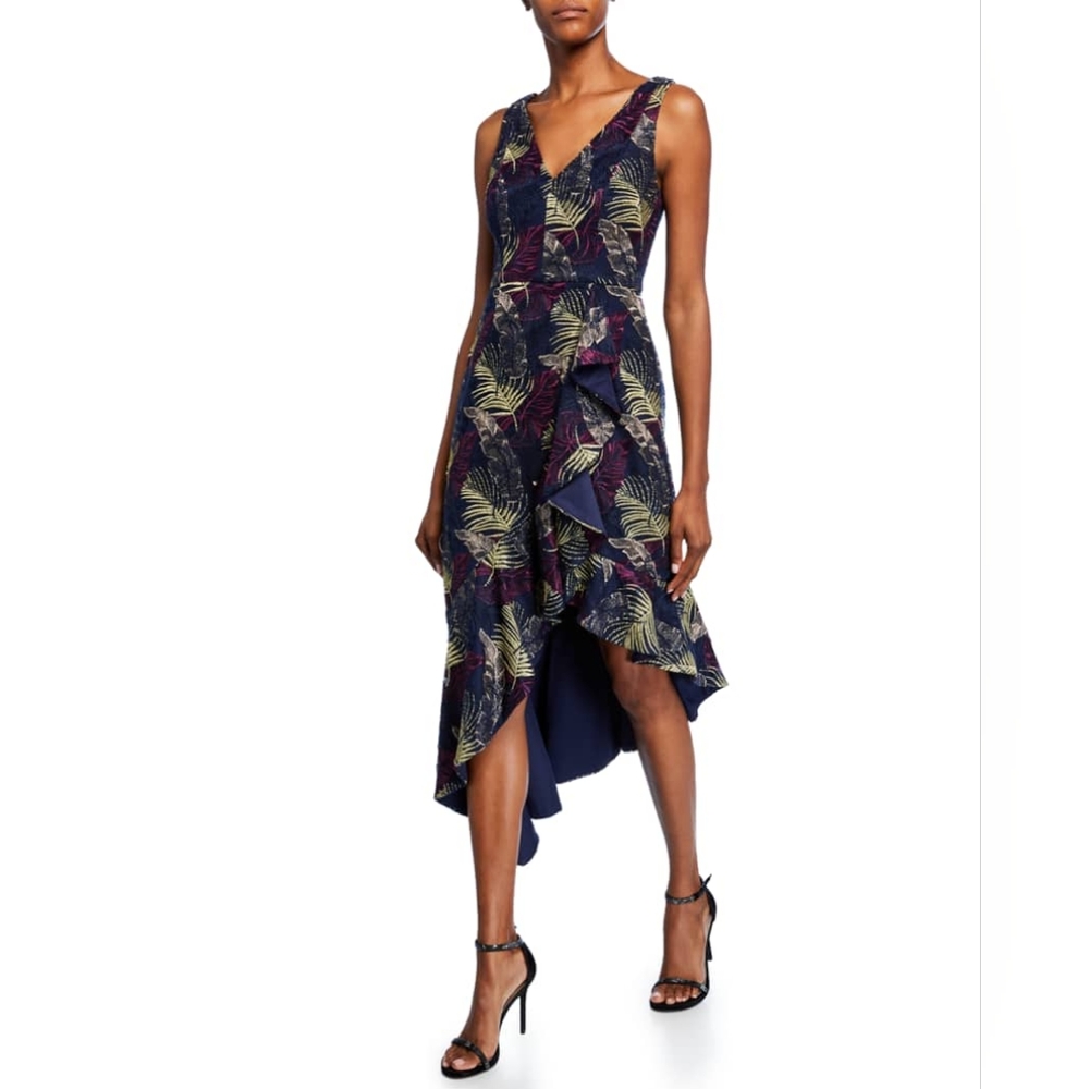 Aidan Mattox Dress Women's Printed V-Neck Sleeveless Asymmetric High-Low Size 6